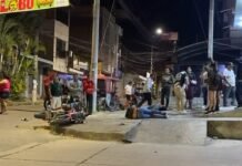 Tarapoto: Motociclistas impactan en intersección del Jr. Jiménez Pimentel y Libertad, a pesar de señal de “Pare”